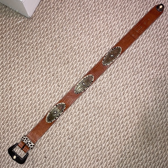 ADOPPIA VITA Rare leather, silver, calfskin brown wide belt - decorative buckle